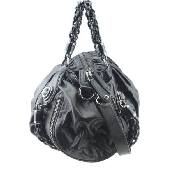 GUCCI Galaxy Two-Way Bag Black Leather Vintage Medium Satchel Purse HOST PICK x3 - Picture 11 of 13
